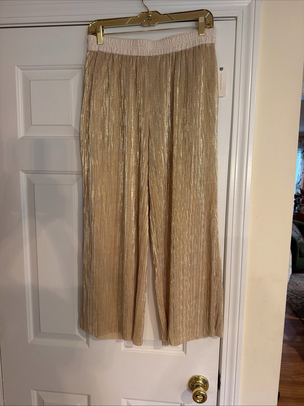 NWT Anthropologie Elevens Metallic Gold Wide-Leg pull on pants